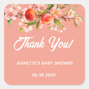 Sommerliche Blumige Babyparty mit Früchten Quadratischer Aufkleber