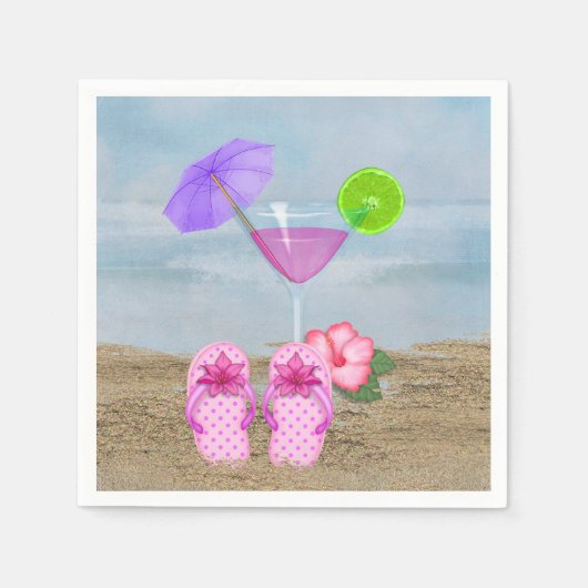 sommerliche Cocktails im Sand Serviette (Vorderseite)