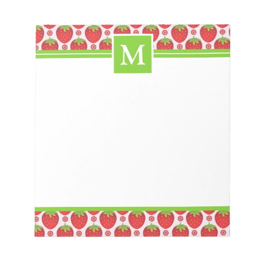 Sommerliche Erdbeeren-Monogramm Notizblock (Vorderseite)