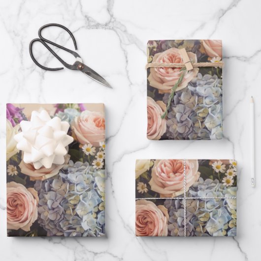 Sommerliche farbenfrohe Blumenbouquet Geschenkpapier Set (Vorderseite)