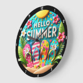 Sommerliche Flip Flops und lebhafte Dekorationen Große Wanduhr (Winkel)