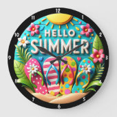 Sommerliche Flip Flops und lebhafte Dekorationen Große Wanduhr (Vorderseite)