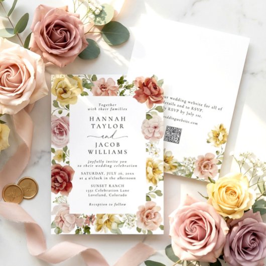 Sommerliche Florale QR-Code-Hochzeit Einladung