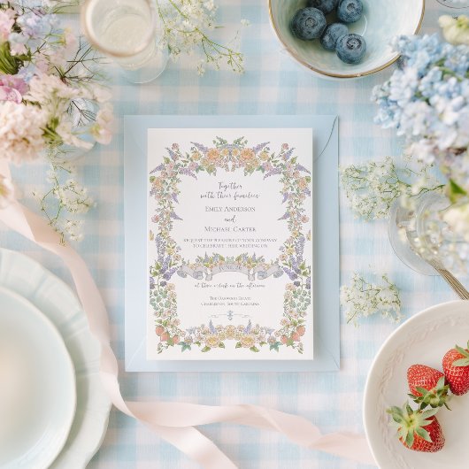 Sommerliche Gartenhochzeit mit Blumen Einladung