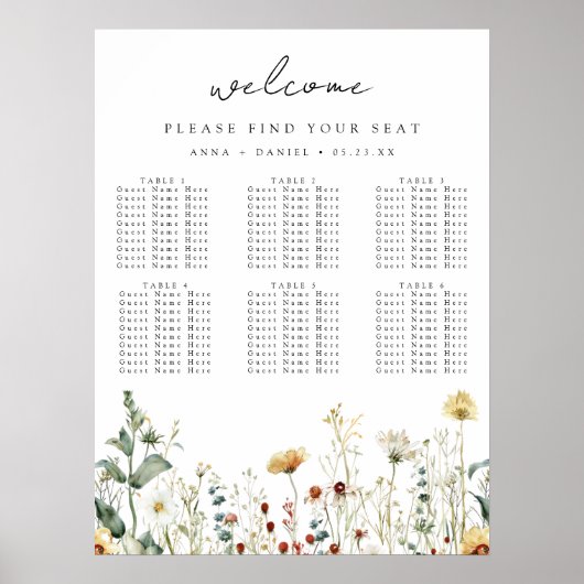 Sommerliche Hochzeit mit Sitzplan im Wildblumenfel Poster (Vorne)