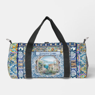 sommerliche italienische floralblaue Kacheln Zitru Duffle Bag