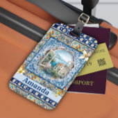 sommerliche italienische floralblaue Kacheln Zitru Gepäckanhänger