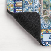 sommerliche italienische floralblaue Kacheln Zitru Mousepad (Ecke)