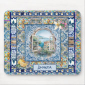 sommerliche italienische floralblaue Kacheln Zitru Mousepad (Vorne)