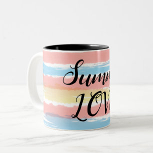 Sommerliche Liebe Rosa Gelbe Wasserfarben Streifen Zweifarbige Tasse