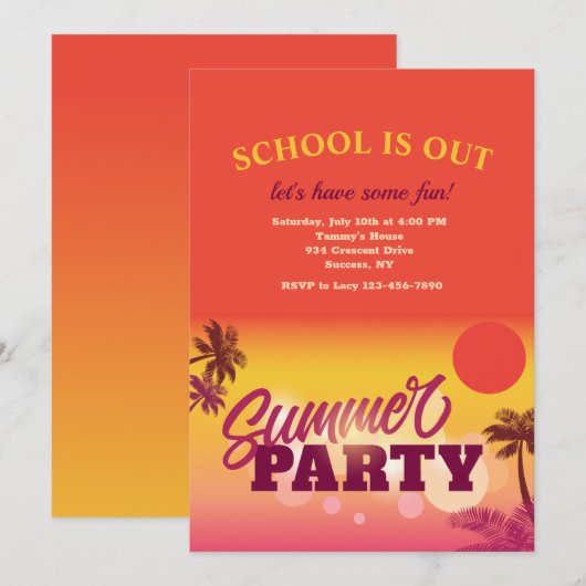 Sommerliche Party Einladung (Vorne/Hinten)