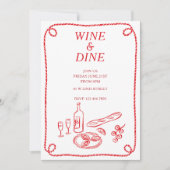 Sommerliche Party Einladung Wein und Dine (Vorderseite)