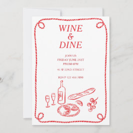 Sommerliche Party Einladung Wein und Dine