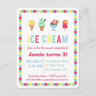 Sommerliche Party Einladungen mit bunten Eiscreme