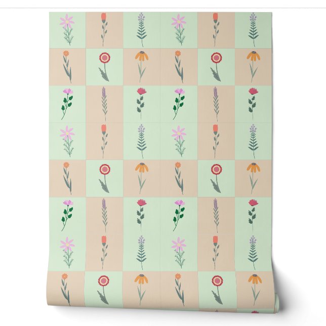 Sommerliche Pastell-Blumenmuster Tapete (Abrollen)