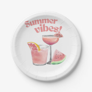 Sommerliche Pinke Cocktail Wasserfarben Kunst Pappteller