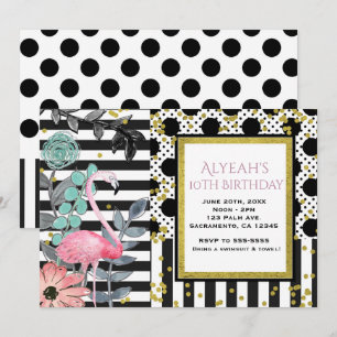 Sommerliche rosa Flamingo-Pünktchen-Party-Einladun Einladung