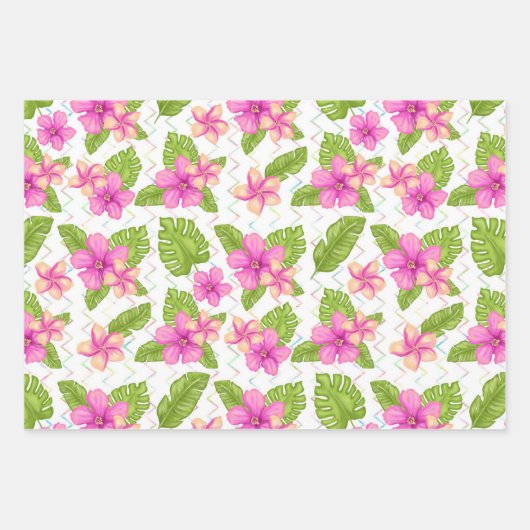 Sommerliche Rosa tropische Blume Limonen Geschenkpapier Set (Vorderseite 2)