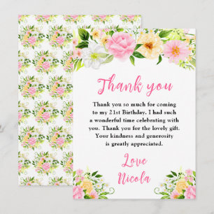 Sommerliche rosa und gelbe Blumen Geburtstag Dankeskarte