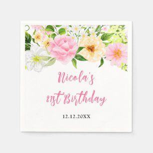 Sommerliche rosa und gelbe Blumen-Geburtstagsfeier Serviette