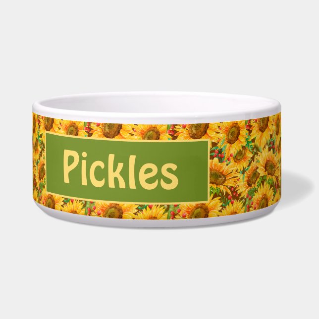 Sommerliche Sonnenblumen Keramik Pet Bowl Napf (Vorderseite)