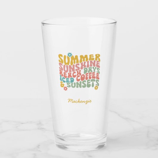 Sommerliche Sprichwort Retro Beach Ice Coffee Suns Glas (Vorderseite)