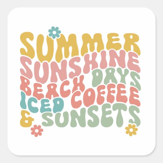 Sommerliche Sprichwort Retro Beach Ice Coffee Suns Quadratischer Aufkleber (Vorderseite)