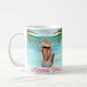 Sommerliche Strandgirl-Illustration im Badeanzug Kaffeetasse