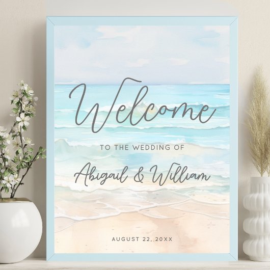 Sommerliche Strandhochzeit Willkommensschild Poster