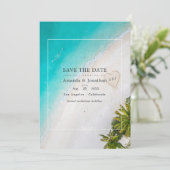 Sommerliche Strandhochzeits-Monogramm-Foto Save The Date (Stehend Vorderseite)