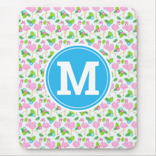 Sommerliche tropische Flamingo- und Blumenmuster Mousepad