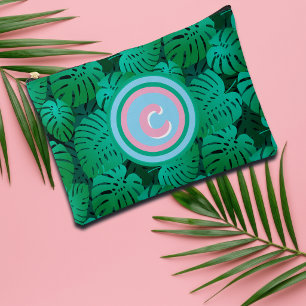 Sommerliche tropische grüne Blätter Monogramm  Zubehörtasche