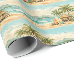 Sommerliche tropische Palmenbäume Vintage-Surfboar Geschenkpapier