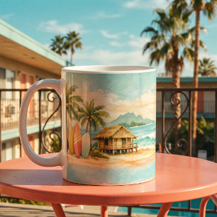 Sommerliche tropische Palmenbäume Vintage-Surfboar Kaffeetasse