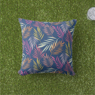 Sommerliche tropische Palmwedel auf Blau  Kissen