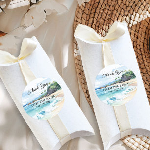 Sommerliche tropische Strandhochzeit Danke-Schön-G Runder Aufkleber