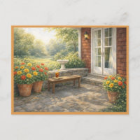 Sommerliche Veranda Orange Gelbe Rosen Aquarell Ku