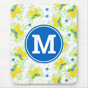Sommerliche weiße und gelbe Zitronen im Blumenmust Mousepad