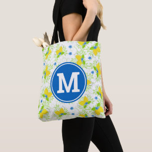 Sommerliche weiße und gelbe Zitronen im Blumenmust Tasche