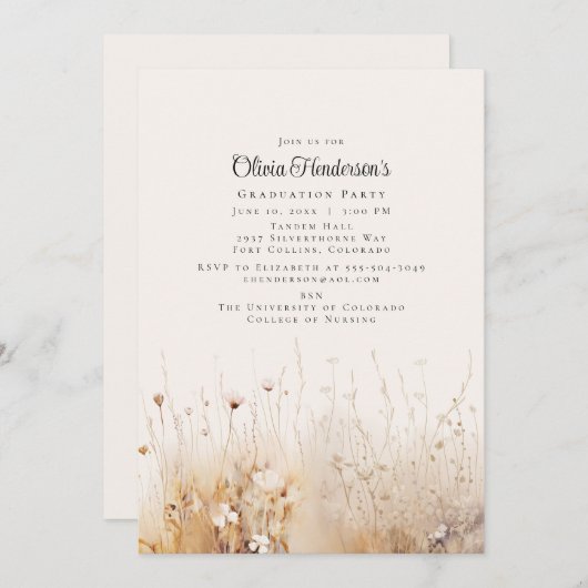 Sommerliche Wildblume Abschluss Einladung (Vorne/Hinten)