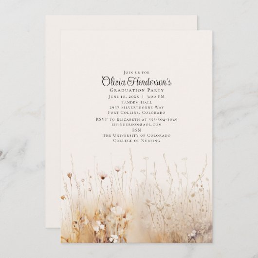 Sommerliche Wildblume Abschluss Einladung (Vorne/Hinten)