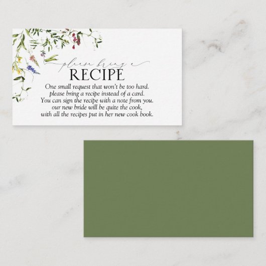 Sommerliche Wildblume Bitte bringen Sie ein Rezept Begleitkarte (Vorne/Hinten)