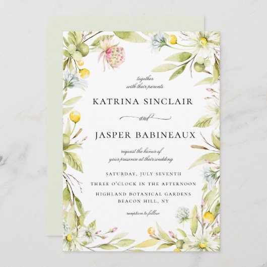 Sommerliche Wildblume Blumenzarge Einladung (Vorne/Hinten)