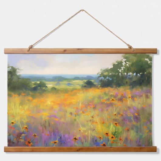 Sommerliche Wildblume Tal Landschaft Blumen Kunst Wandteppich Mit Holzrahmen (Vorne)