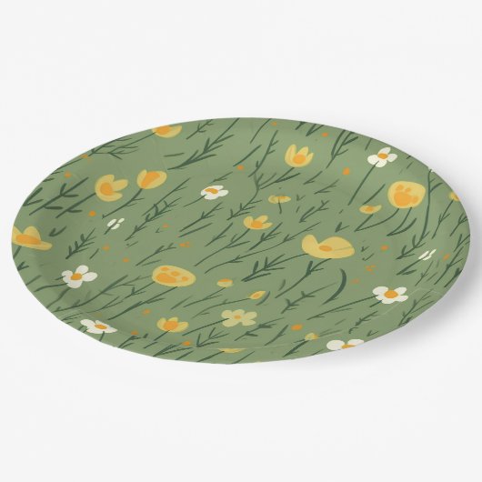 Sommerliche Wildblumen auf Grün Pappteller (Schrägansicht)