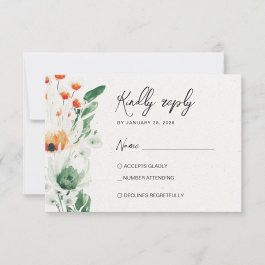 Sommerliche Wildblumen grün & orange RSVP Karte (Vorderseite)