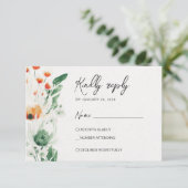 Sommerliche Wildblumen grün & orange RSVP Karte (Stehend Vorderseite)