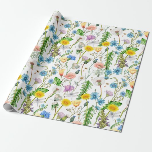 Sommerliche Wildblumen mit Libellen Geschenkpapier (Ungerollt)