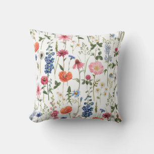 Sommerliche Wildblumen, wasserfarbenes nahtloses M Kissen