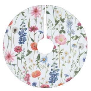 Sommerliche Wildblumen, wasserfarbenes nahtloses M Polyester Weihnachtsbaumdecke